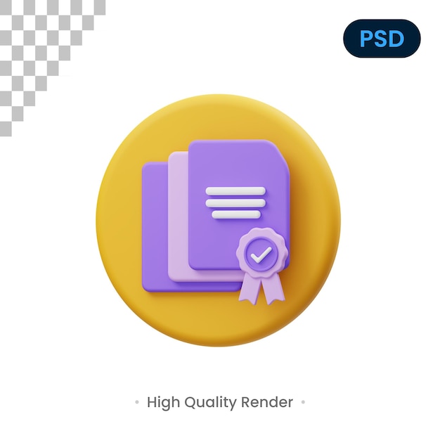 Documento 3d render ilustração premium psd