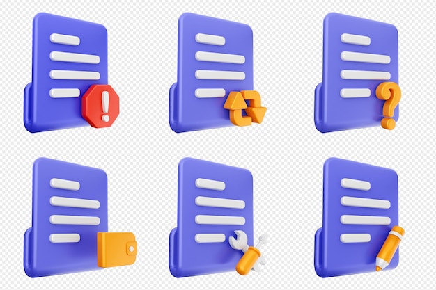 El documento de datos del conjunto de iconos de archivos 3D