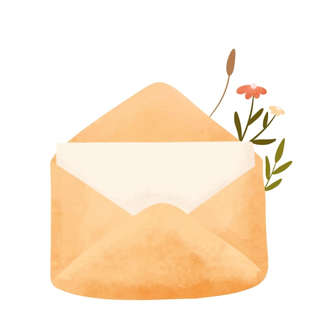 Documento de envelope castanho estético com flor em estilo aquarela