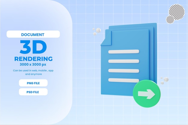 Documento de renderização 3d para frente objeto de ícone psd premium