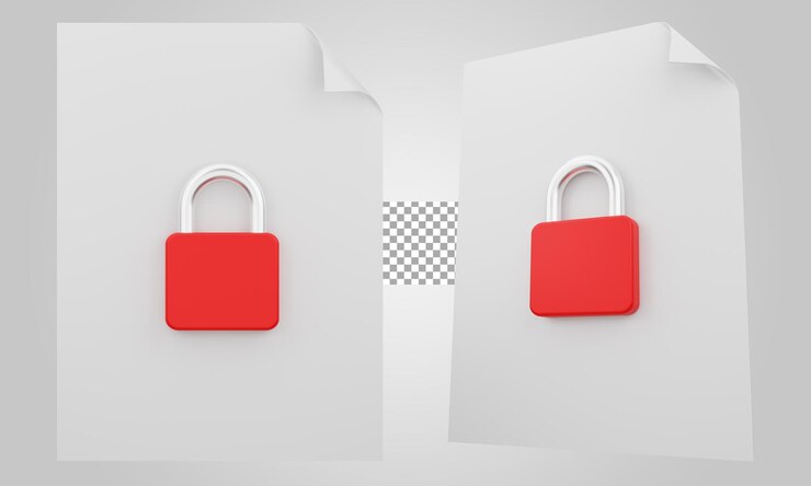 PSD documento protegido en un fondo transparente renderizado en 3d