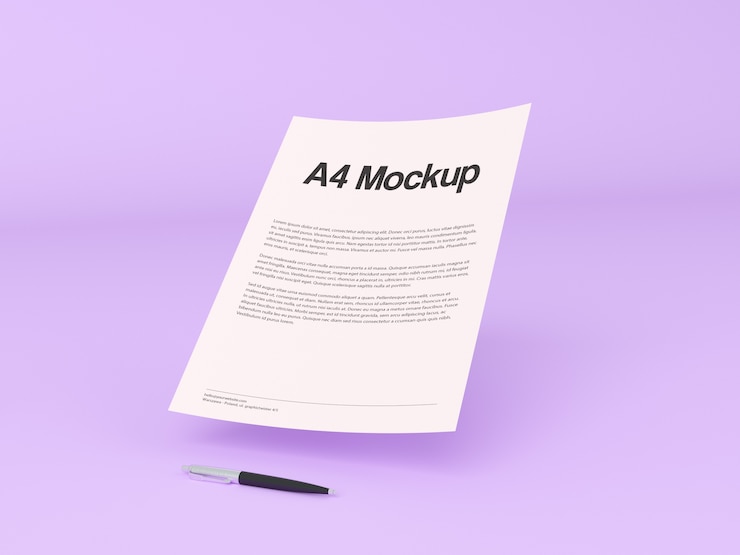 PSD documento su sfondo viola mock up