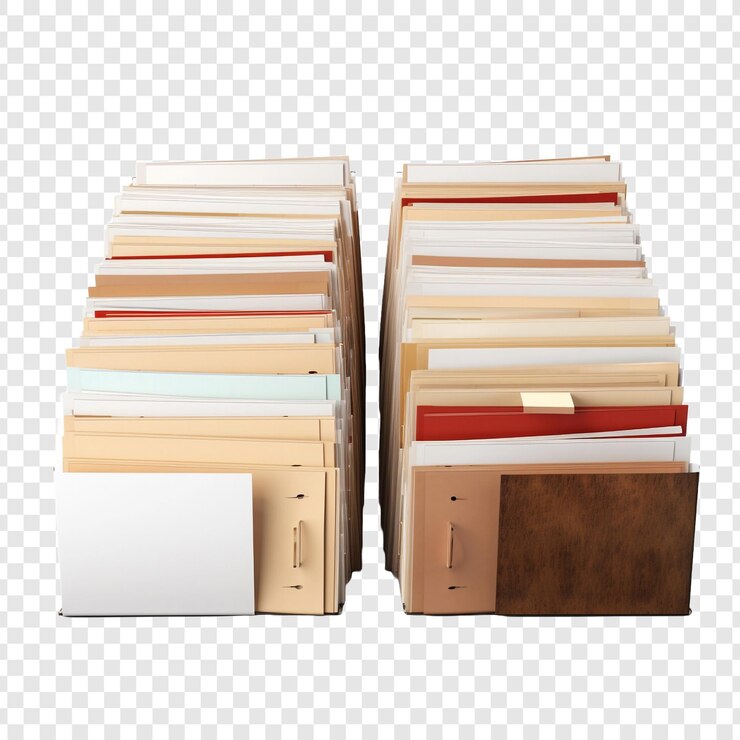 PSD documentos organizados en carpetas separadas aisladas sobre un fondo transparente