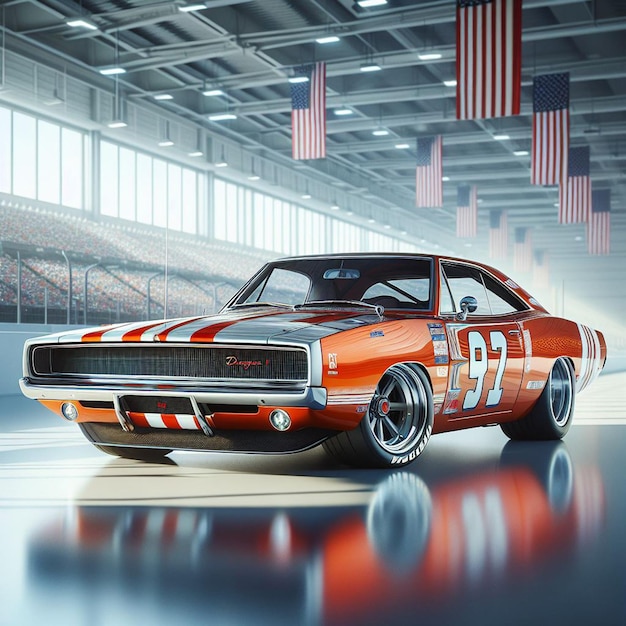 PSD dodge charger 1968 nascar racing car pic hyperrealistischer muskelwagen-vintage-poster