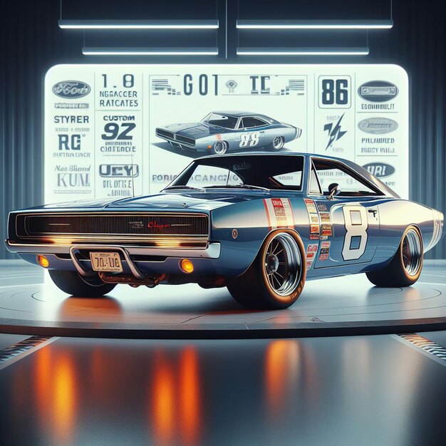 PSD dodge charger 1968 nascar racing car pic póster vintage de automóviles musculosos hiperealísticos