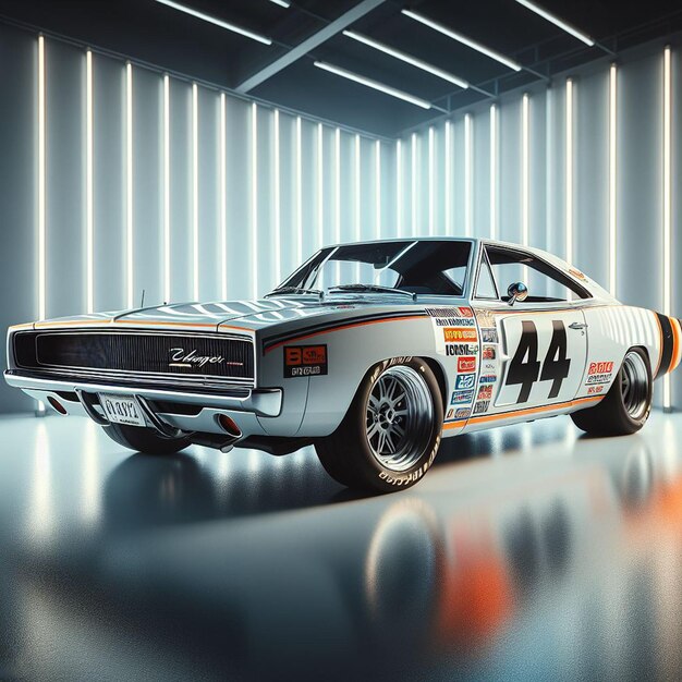 PSD dodge charger 1968 nascar voiture de course pic affiche hyperealiste de muscle car vintage