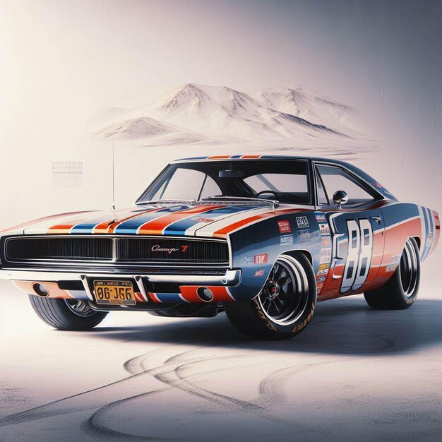 PSD dodge charger 1968 nascar voiture de course pic affiche hyperealiste de muscle car vintage