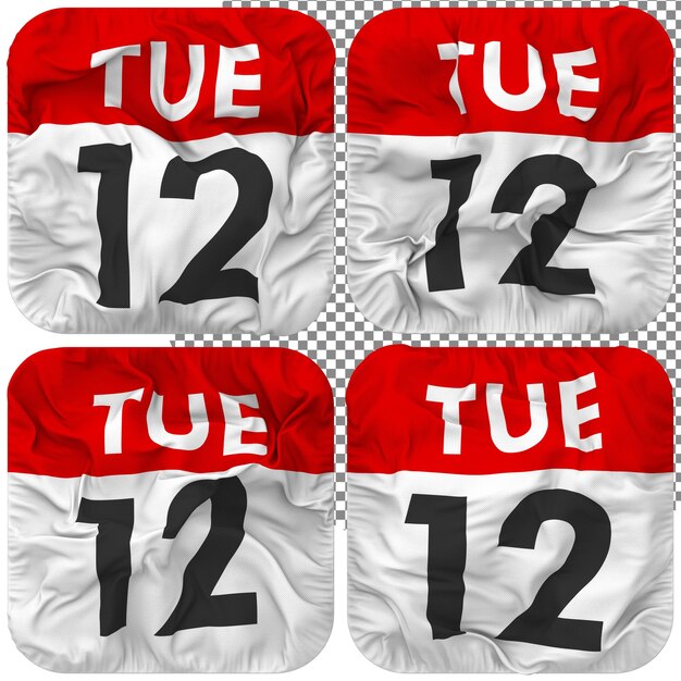 Dodicesima data del dodicesimo martedì Icona del calendario isolata Quattro ondeggianti stile Bump Texture 3D Rendering