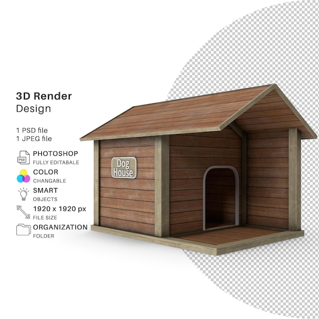 PSD dog house modelagem 3d arquivo psd casa de cachorro realista