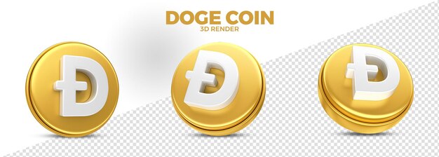 DogeCoin Cryptocurrency Coin Render 3D realista aislado para composición