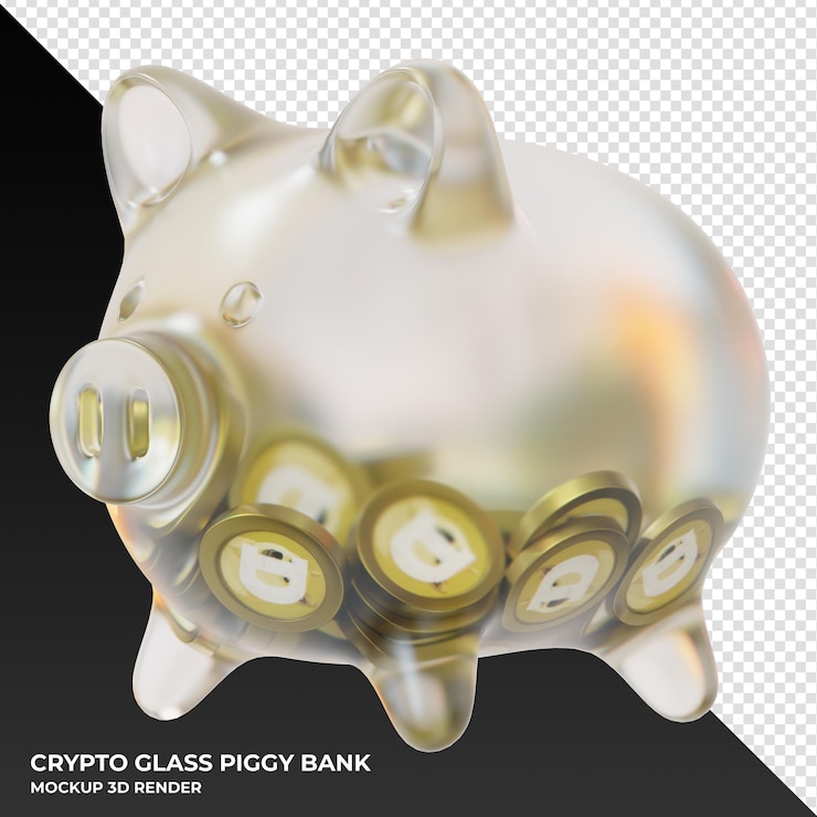 PSD dogecoin doge coin in frosted glass piggy bank 3d rendering