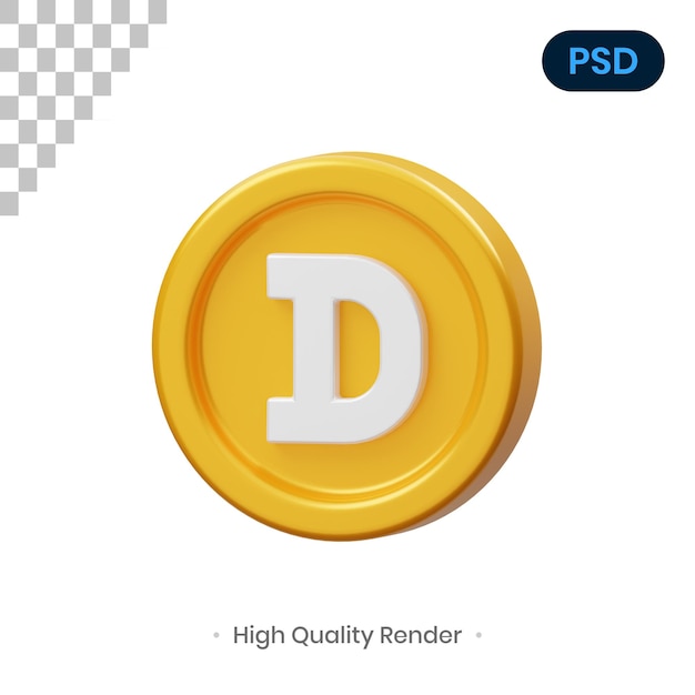 Dogecoin moeda 3d render ilustração psd premium