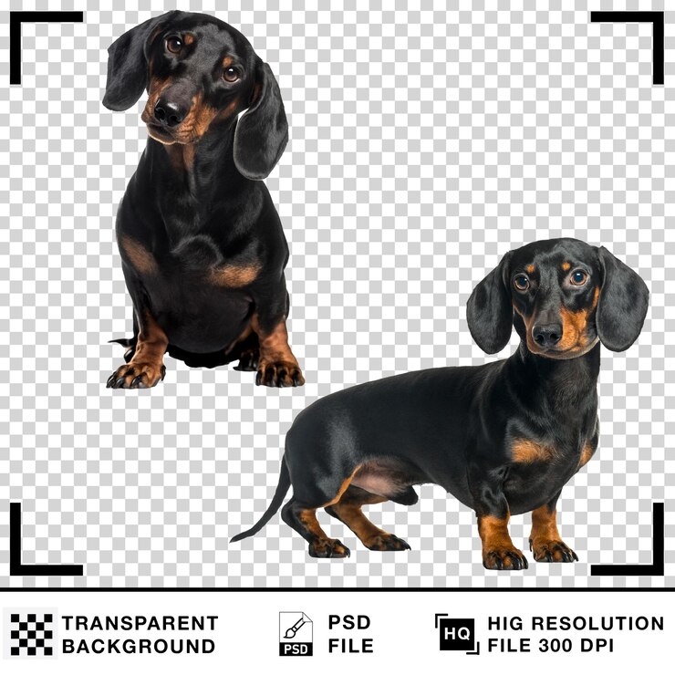 PSD dois adoráveis dachshunds com casacos pretos e castanhos em fundo transparente