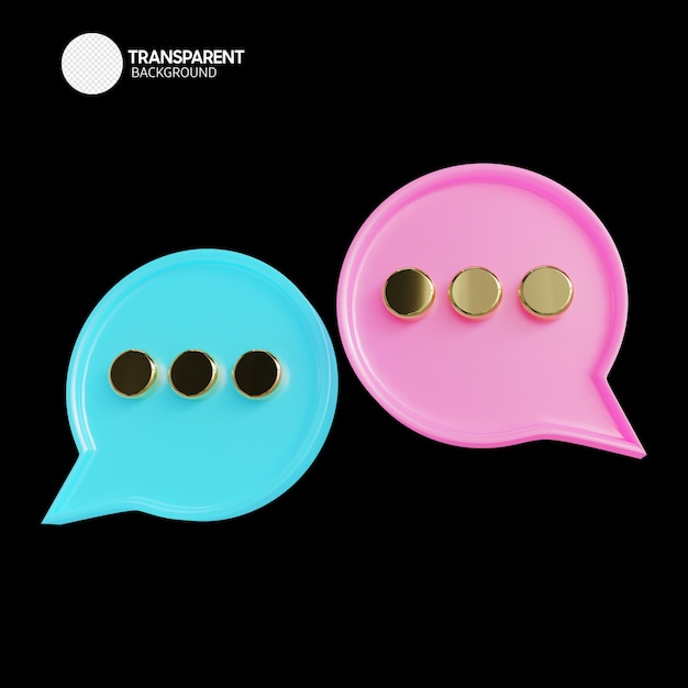 PSD dois balões de diálogo rosa e azul com a palavra transparente na parte inferior.