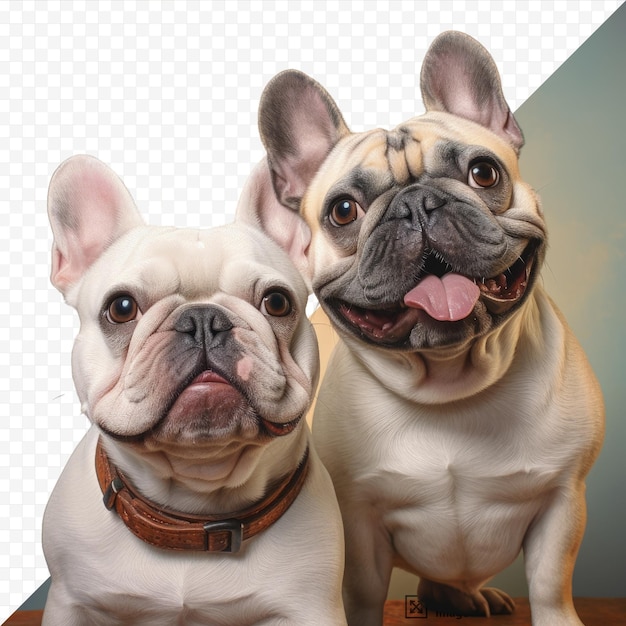 PSD dois bulldogs franceses posando em um estúdio isolado contra um fundo transparente