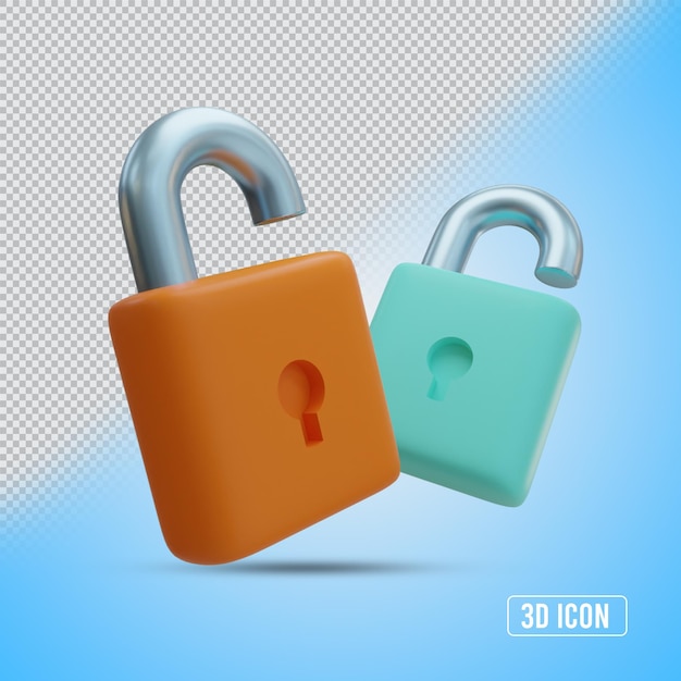 dois cadeados realistas renderização em 3d ícone isolado objeto transparente