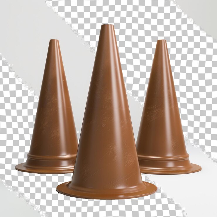PSD dois cones que estão de cabeça para baixo em uma superfície xadrez