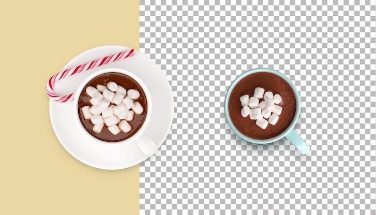 PSD dois copos de chocolate quente com marshmallow como cobertura