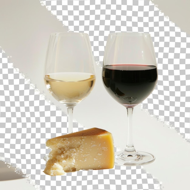 PSD dois copos de vinho e queijo estão em uma mesa