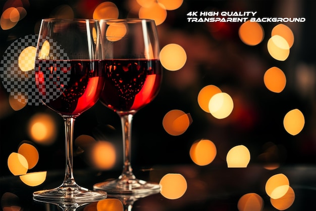 PSD dois copos de vinho em uma mesa de vidro criando uma cena elegante em fundo transparente