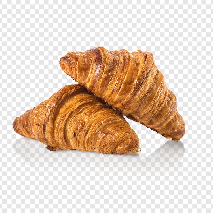 PSD dois croissants castanhos dourados um delicioso bolo de pequeno-almoço