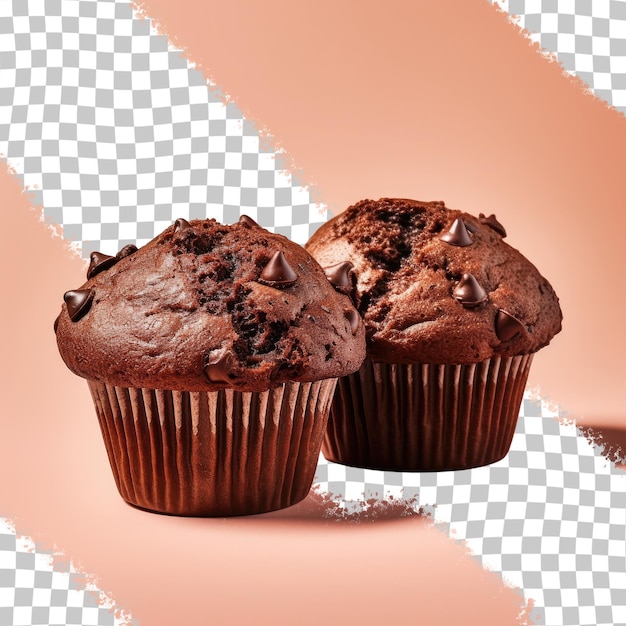 Dois cupcakes de chocolate com um sendo comido.