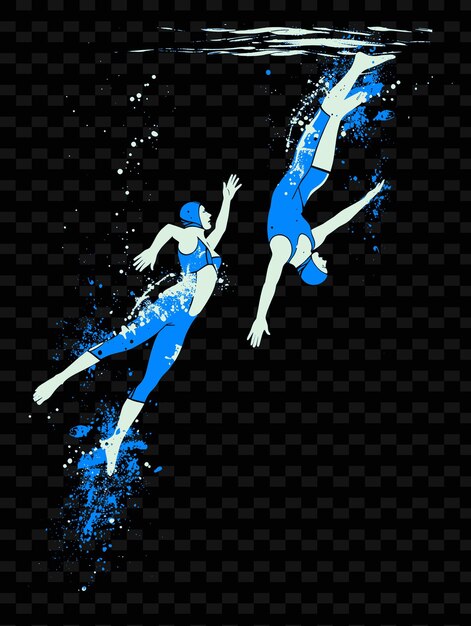 PSD dois dançarinos azuis e brancos com azul e vermelho em um fundo preto