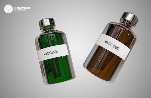 Dois frascos de vacina e um frasco com a palavra vacina