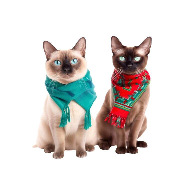 PSD dois gatos siameses usando lenços