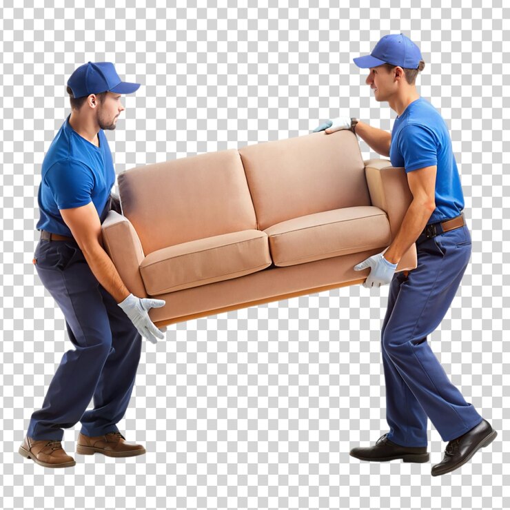 PSD dois homens movendo um sofá em fundo transparente