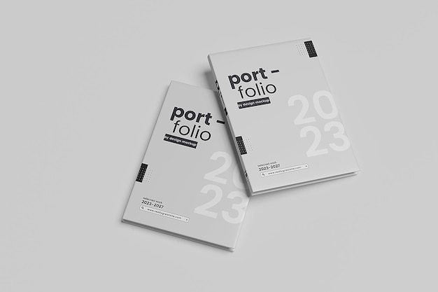 PSD dois livretos que dizem port-folio na parte inferior.