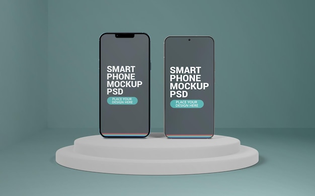 PSD dois modelos diferentes de maquete de vista frontal de smartphone isolado