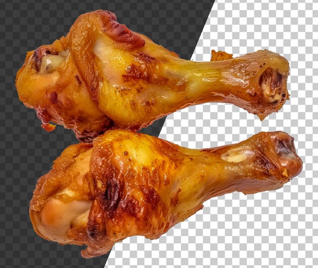 Dois pedaços de frango com pele crocante e caldo de carne castanho dourado png