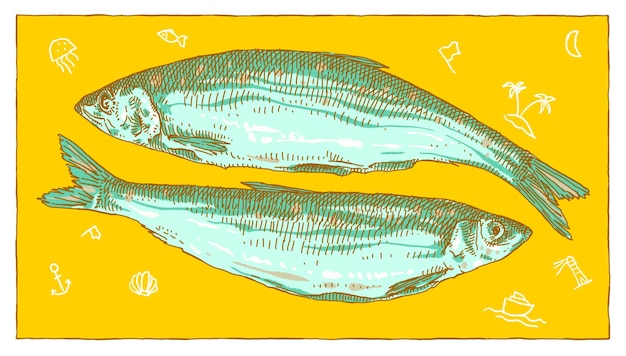dois peixes são mostrados em um fundo amarelo