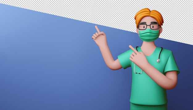 Doktormann, der finger 3d rendering zeigt