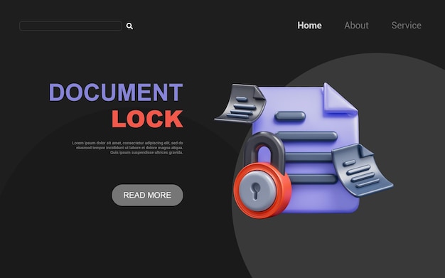PSD dokument mit sperrzeichen auf dunklem hintergrund 3d-renderkonzept zum schutz des passworts