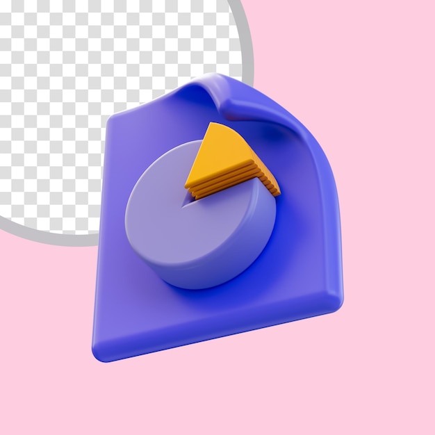 Dokumentkuchensymbol 3D-Renderkonzept für die Analyse von Arbeitsdiagrammen und Analysen von Berichten