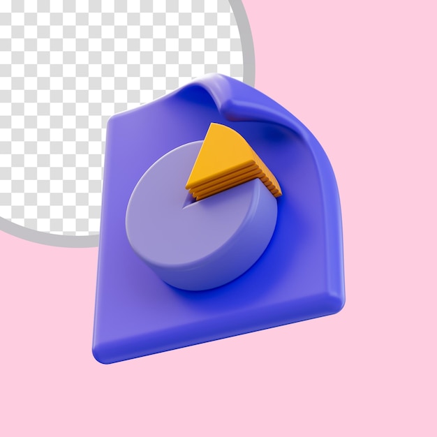 Dokumentkuchensymbol 3d-renderkonzept für die analyse von arbeitsdiagrammen und analysen von berichten