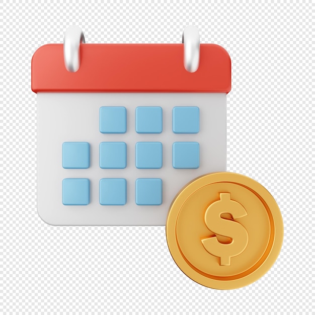 dólar de ouro da moeda 3d com data de pagamento do calendário