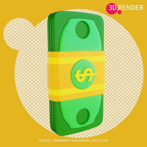 PSD dólar do dinheiro do ícone 3d