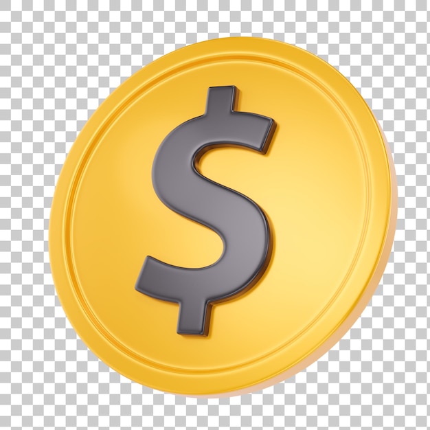 Dólar de la moneda de oro. fondo transparente de ilustración de renderizado 3d.