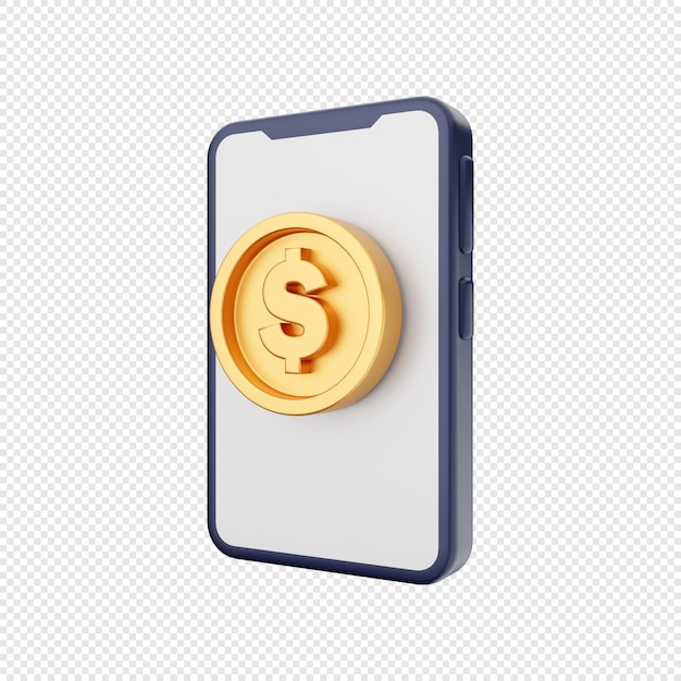 Dólar de moneda de oro de ilustración de icono de teléfono inteligente 3d