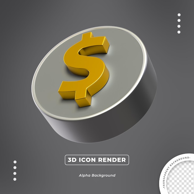 Dólar oro moneda 3d icono aislado vista lateral render