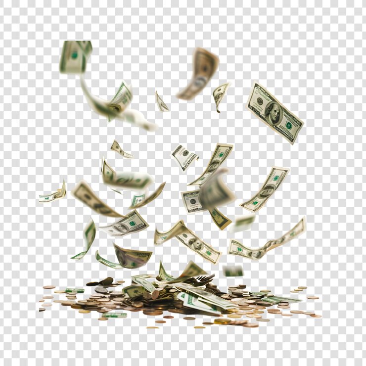 PSD dólar volando aislado en un fondo transparente