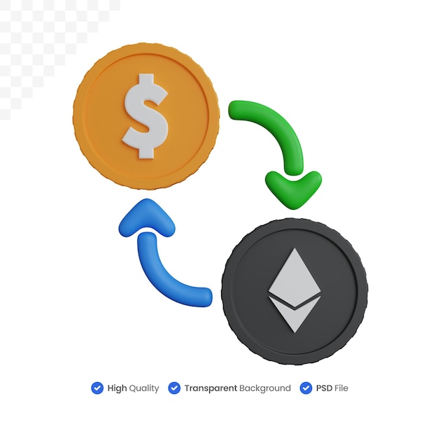 Dólares de troca de renderização 3d com dinheiro digital isolado