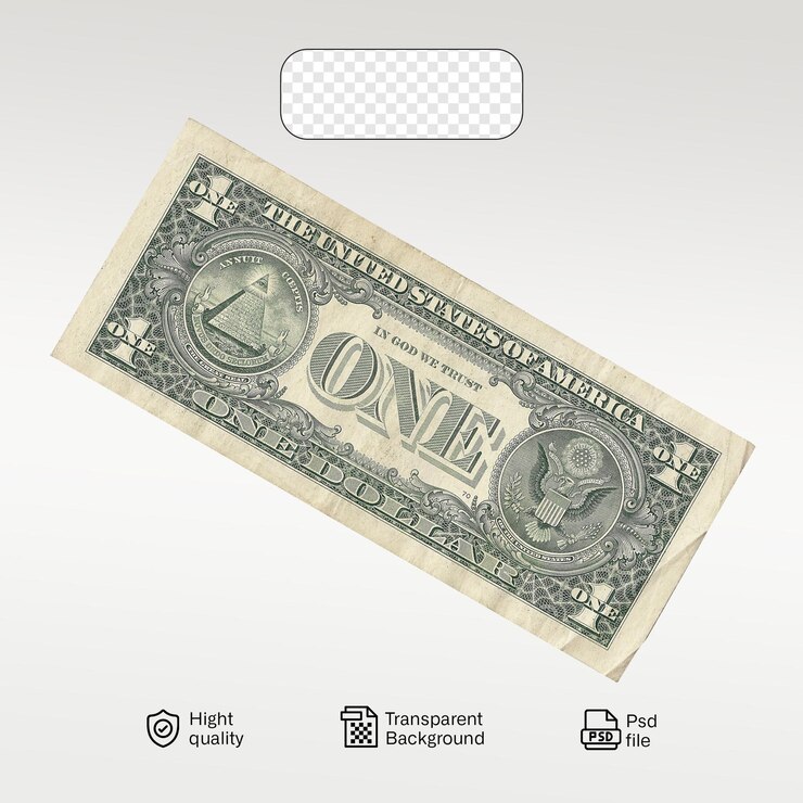 PSD dólares reais em fundo transparente