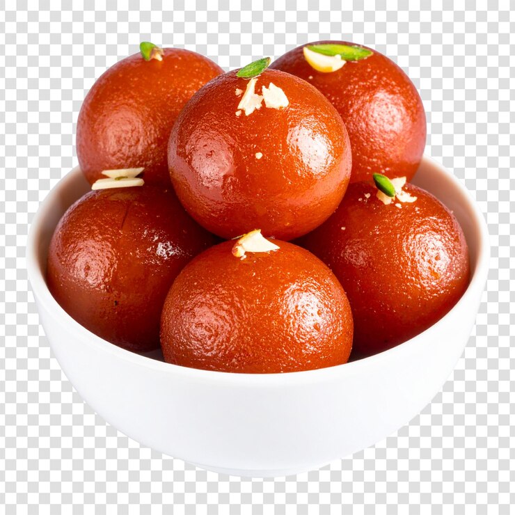 Dolce Gulab Jamun in ciotola bianca Delizioso dessert indiano