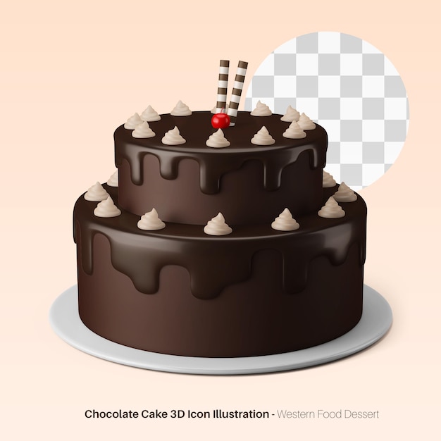dolce torta al cioccolato pane cibo occidentale dessert 3d rendering icona illustrazione isolata