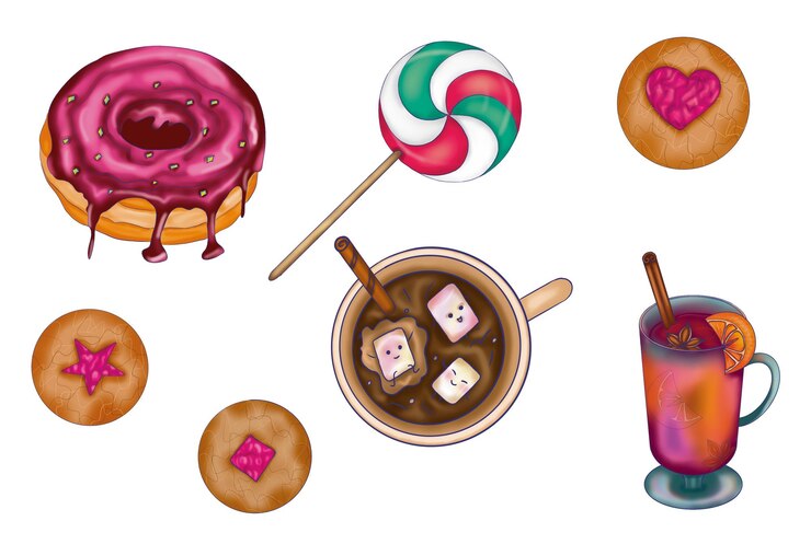PSD dolci e bevande calde per le vacanze cibi e bevande accoglienti arte