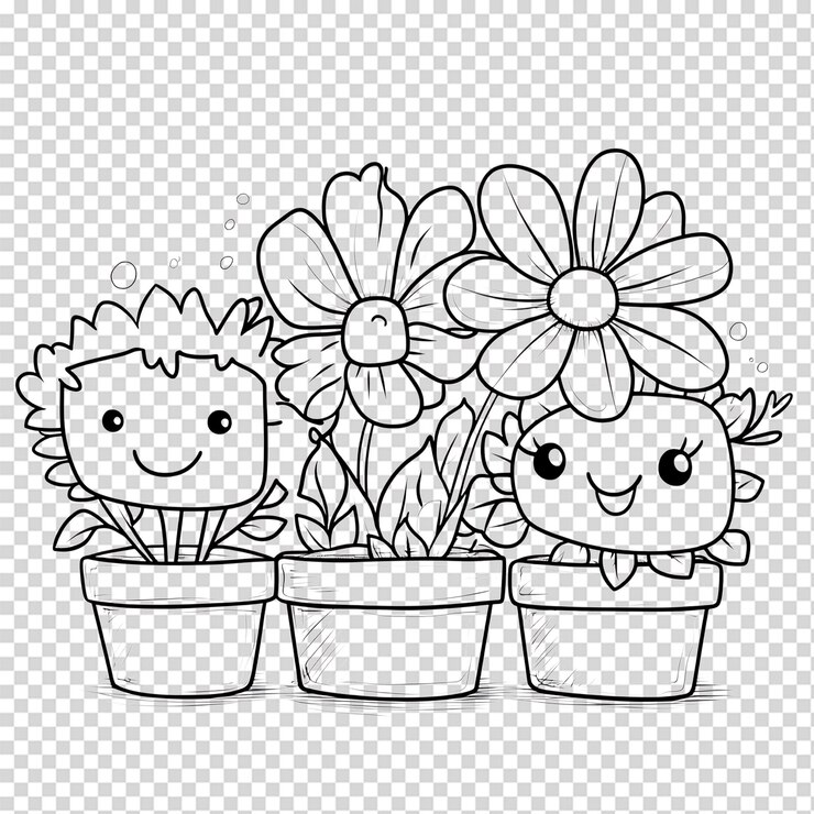 PSD dolci fiori di cartoni animati in vaso